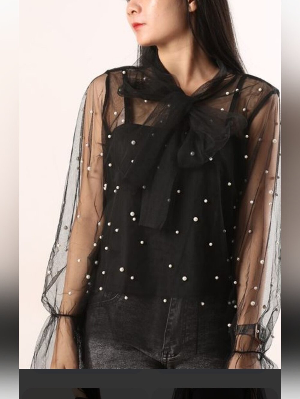Ups & Downs, Pullover Long Sleeves Pearl-Embellished Bow Tie Blouse, Size 3X